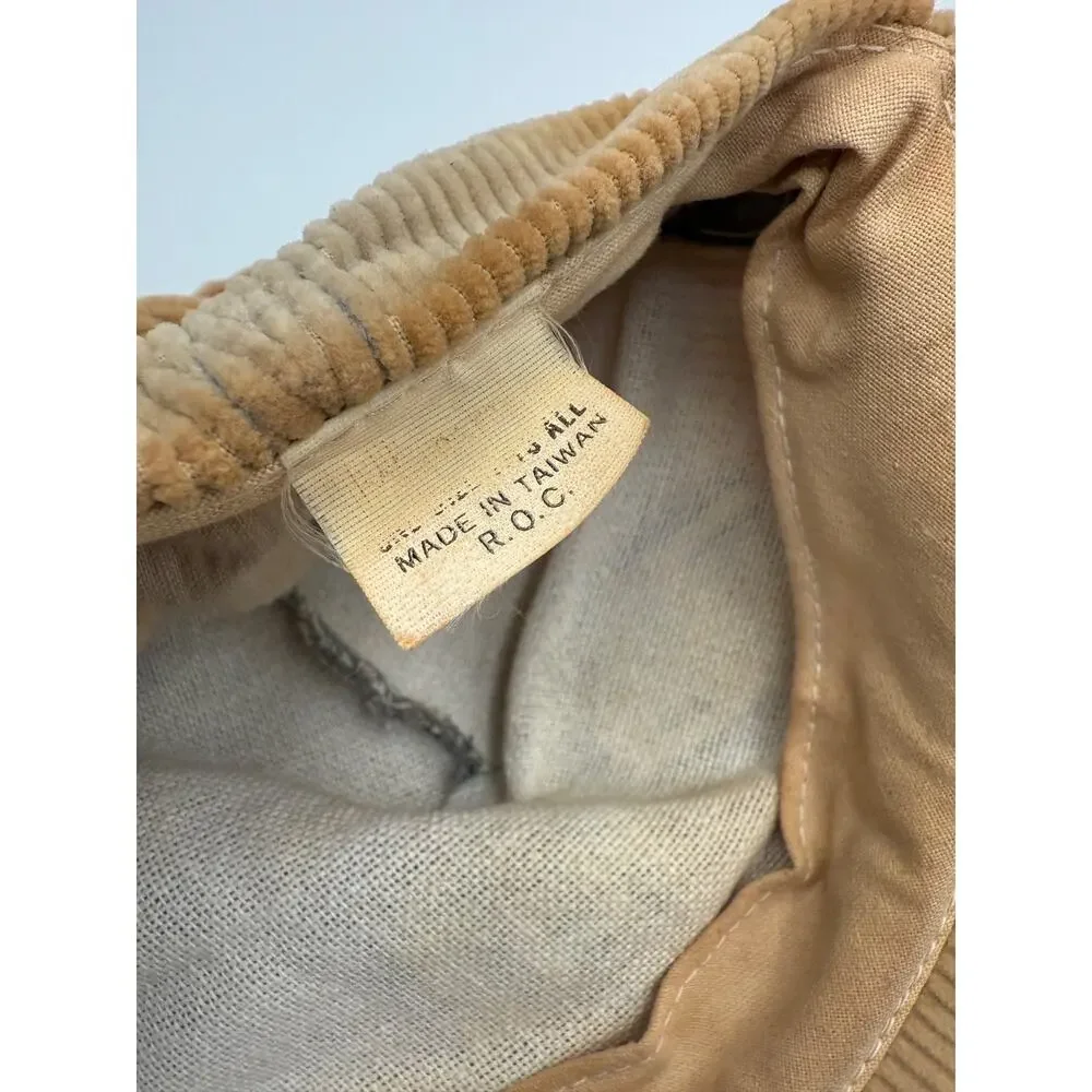 Vintage Vail Corduroy Snapback Hat Tan Leather Strap Cap Made in Taiwan USA